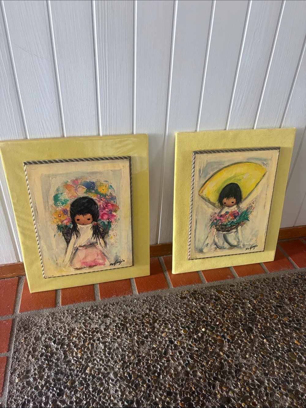 Yellow Framed Floral Girl Wall Art - Home Accents DeGrazia vintage retro decor